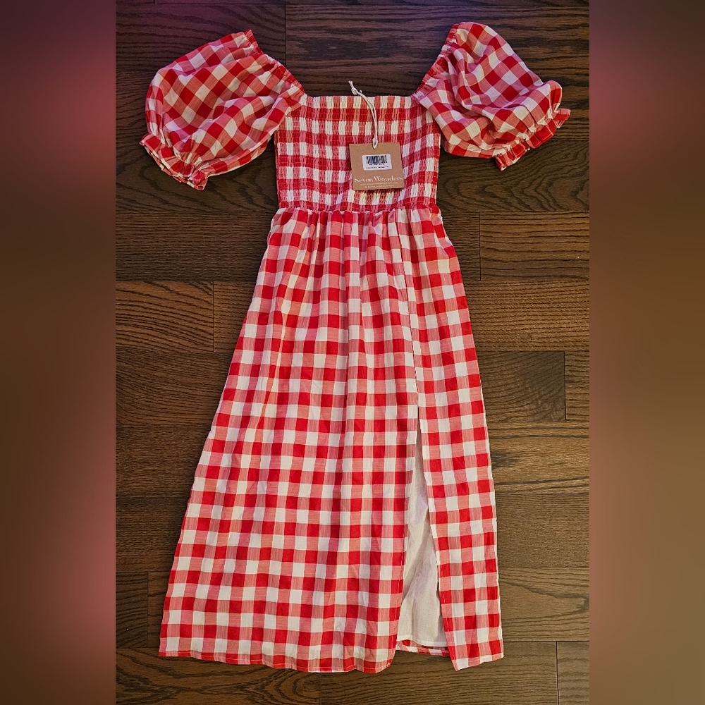 Seven Wonders Red Gingham Midi Dress Size Small NWT